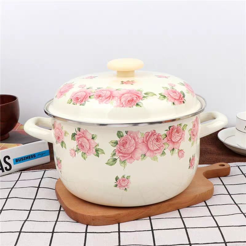 Fondue Pot Ceramic - Cacerola de doble oreja de esmalte