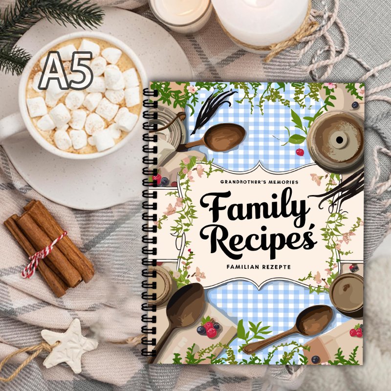 Home Cooking Book - Libro de Recetas A5, Cuadrícula Azul,